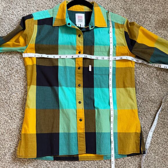 Topo Designs long sleeve plaid teal yellow Womens Small - Picture 5 of 5